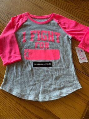 Xersion Gray and Bright Pink Raglan 'I Fight For' Kids Long Sleeve Tee